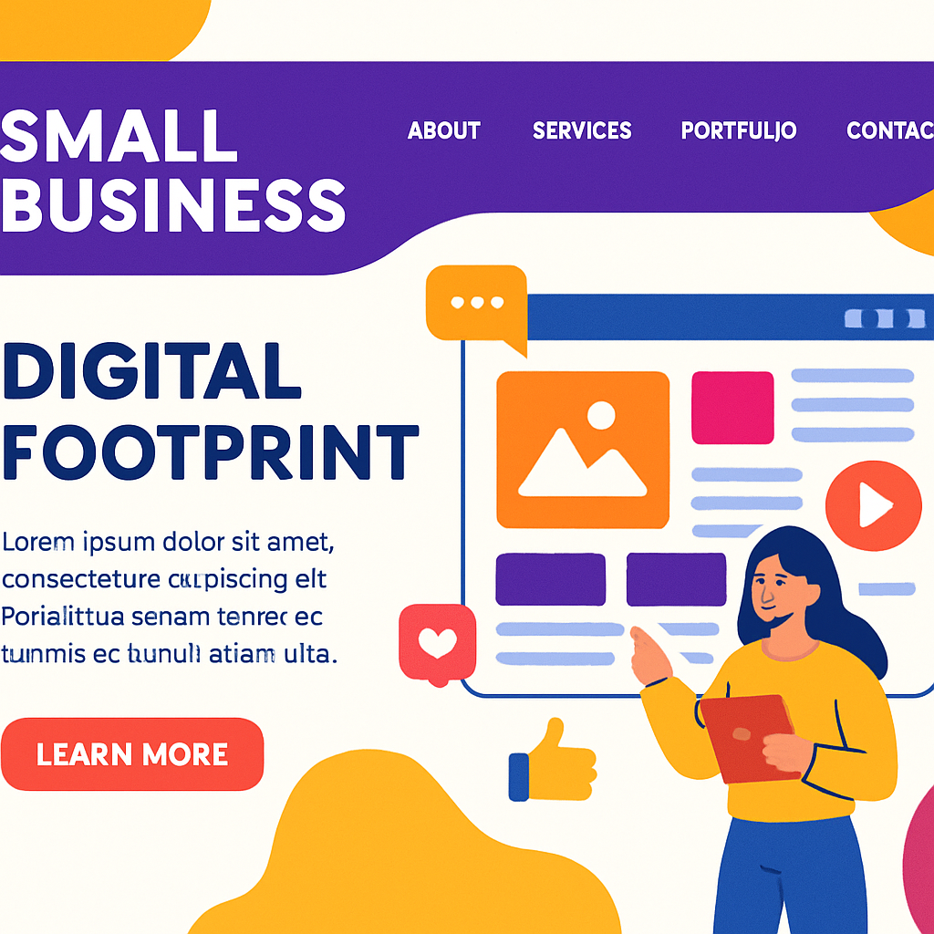 Graphic illustration emphasizing the importance of a "Digital Footprint" for small business visibility online.
