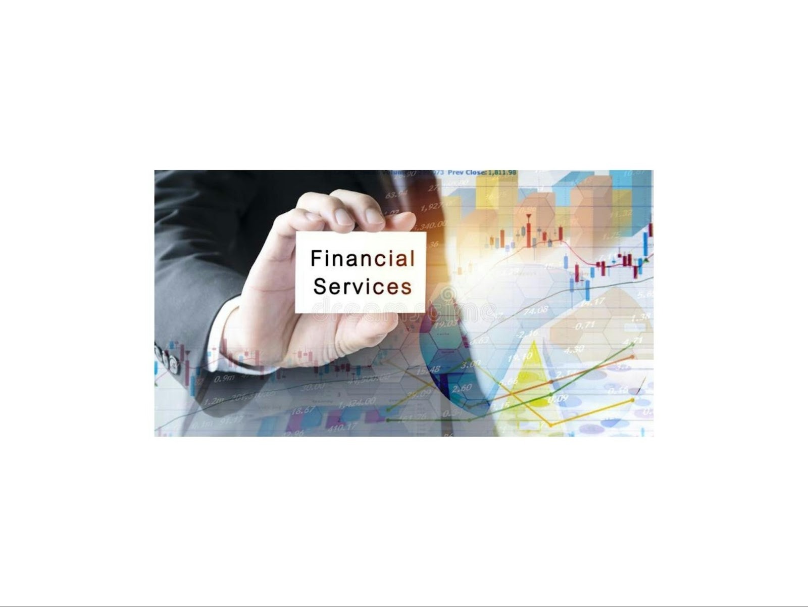 Hand holding a card labeled Financial Services, illustrating how niche industries use digital marketing to grow.