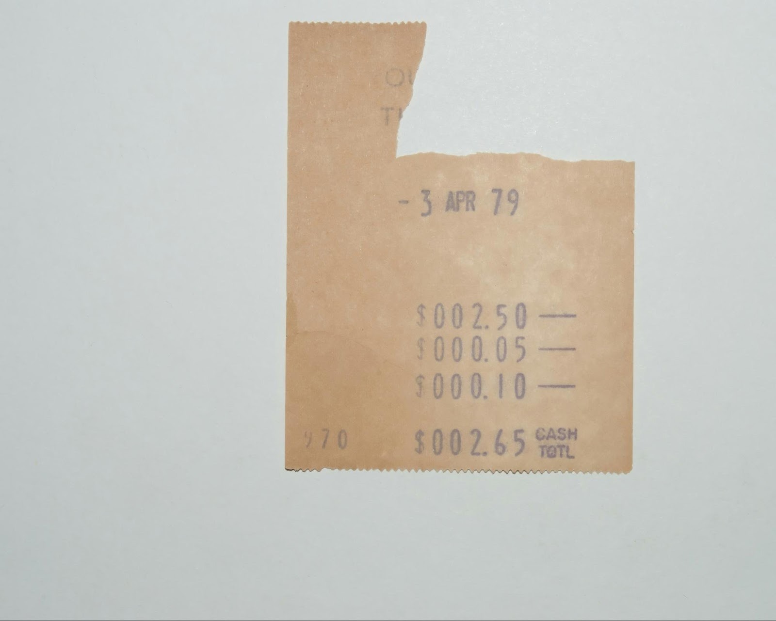 Old paper receipt from 1979, contrasting outdated manual data tracking with modern automated AI reporting tools.